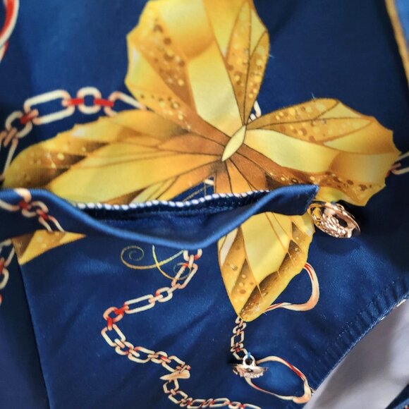 Shein Blue & Gold Floral Butterfly & Chain Print Blazer Jacket Size S - Picture 3 of 15